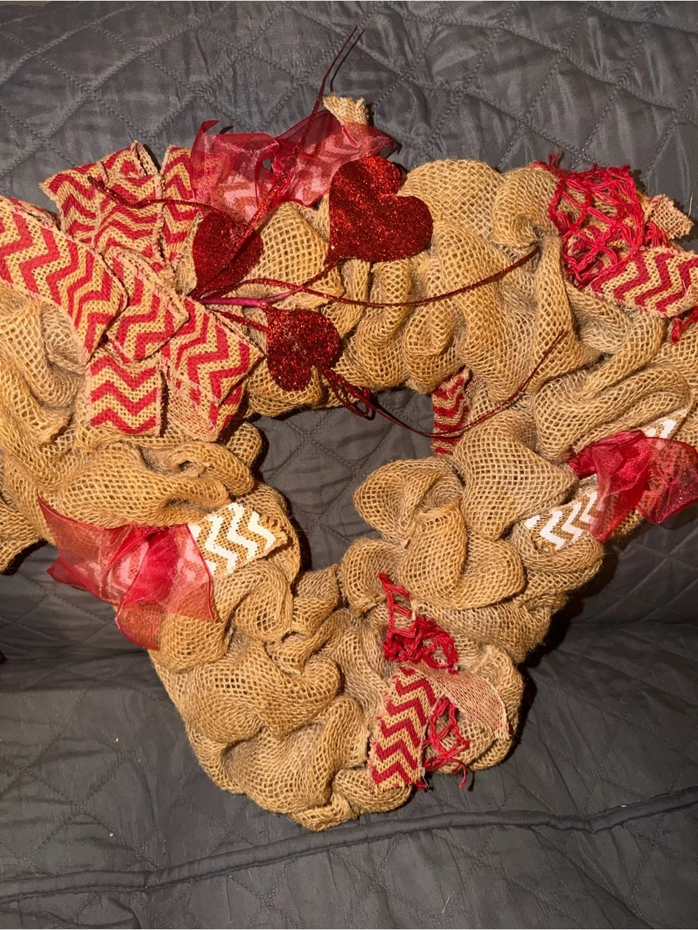 2 - 19” BURLAP & RED HEART VALENTINE’S DAY WREATHS